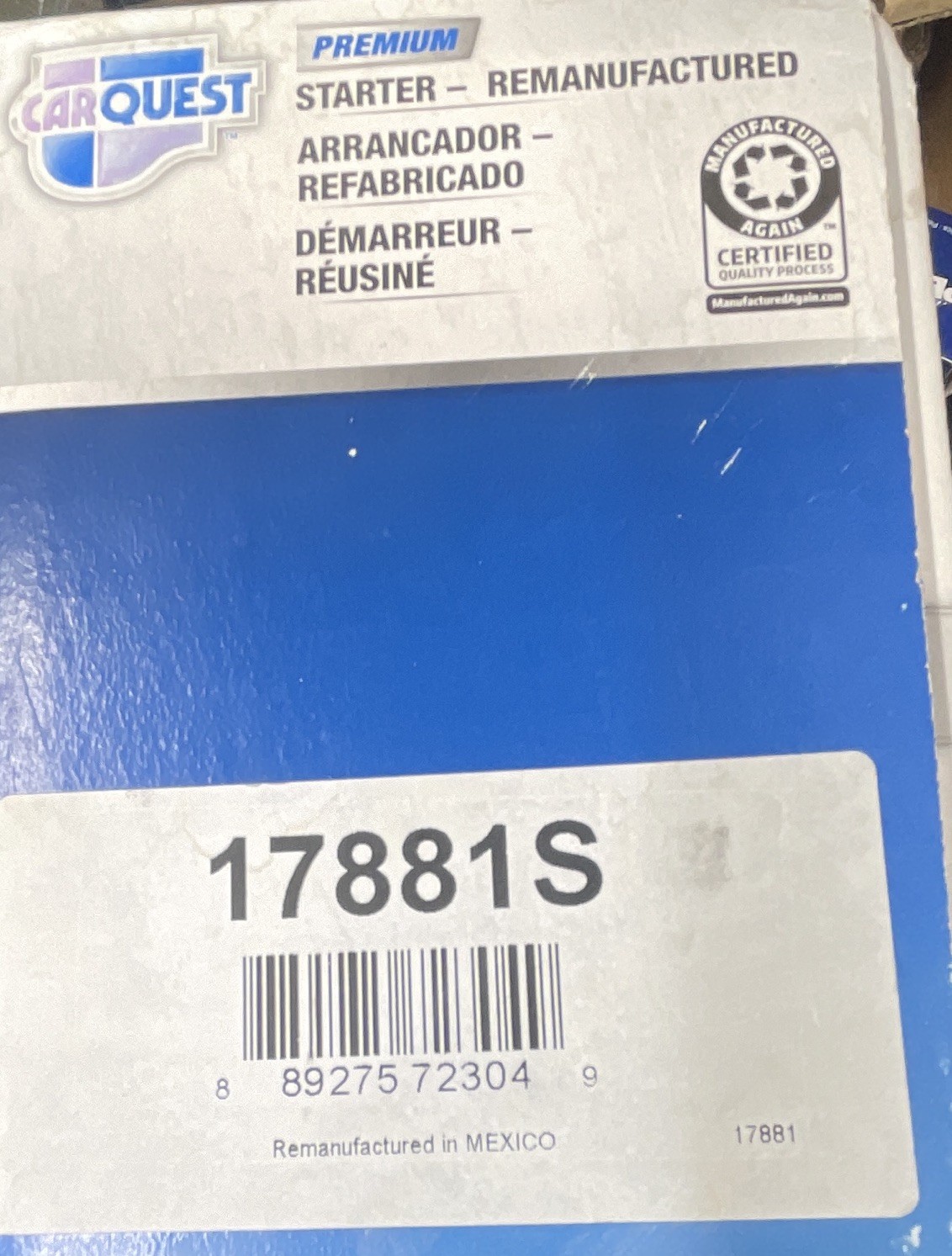 Carquest Premium Remanufactured Starter Motor Assembly #17881s