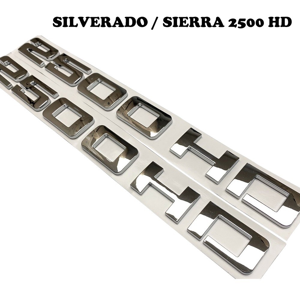 2PC Gloss Silver 2500 HD Emblems For Silverado Sierra Door Fender Badge Decal