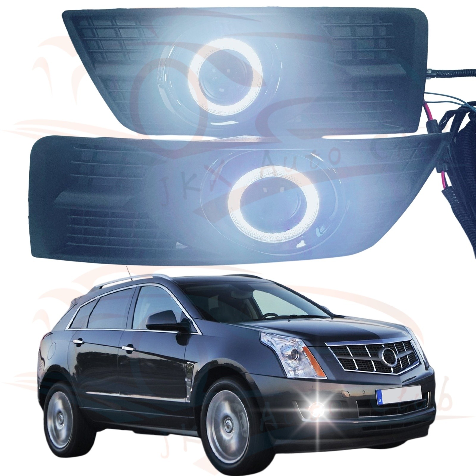White LED DRL Fog Lamp Angel Eye Wiring Kit g For 2010-2016 Cadillac SRX