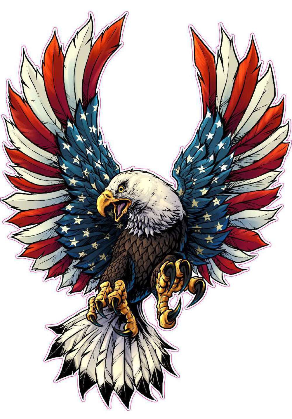 Screaming American Flag Bald Eagle with Black Tips Decal