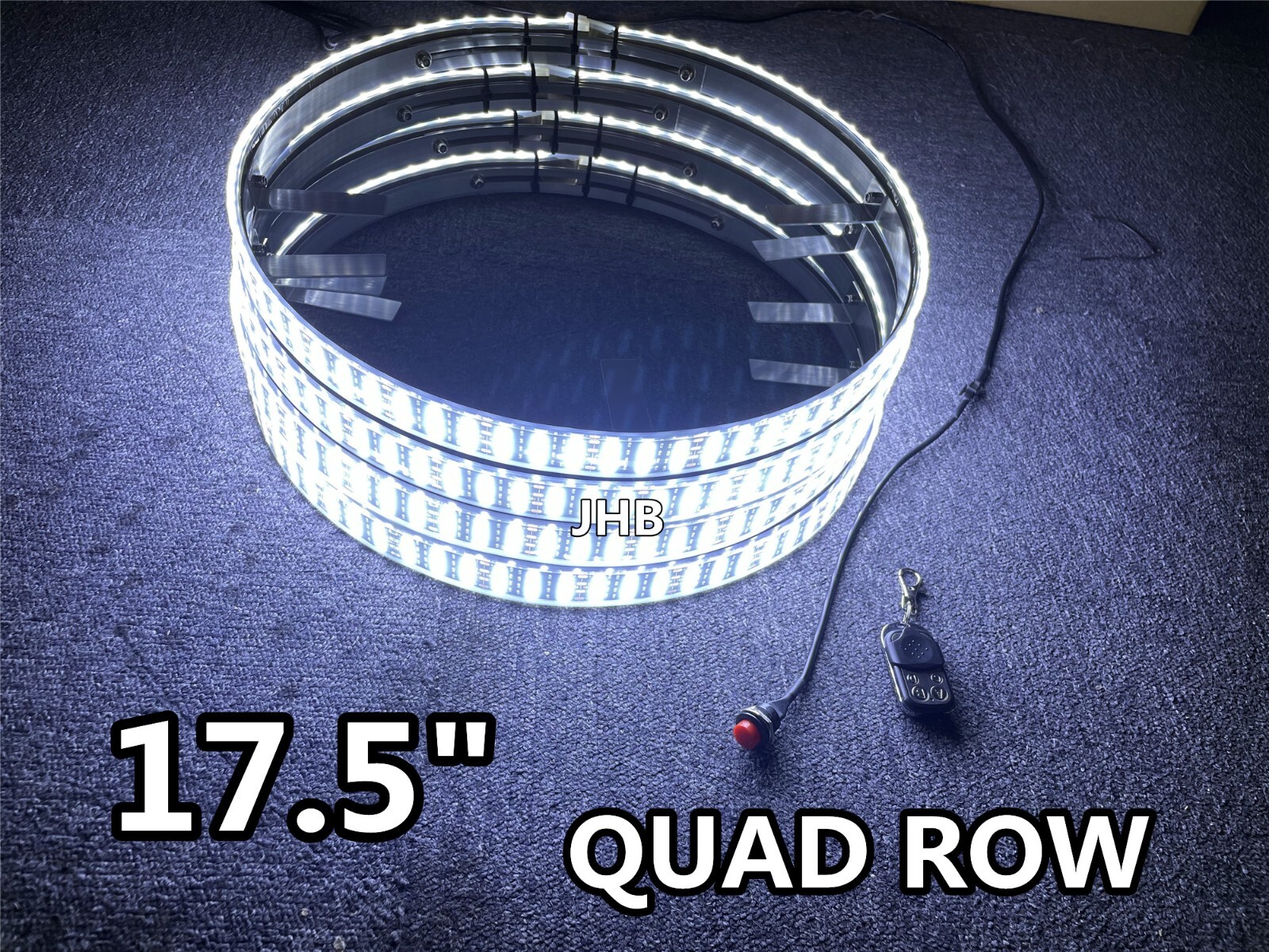 Set 4Rings 17.5\'\' QUAD ROW Pure WHITE Remote Switch Strobe LED Wheel Rim Lights