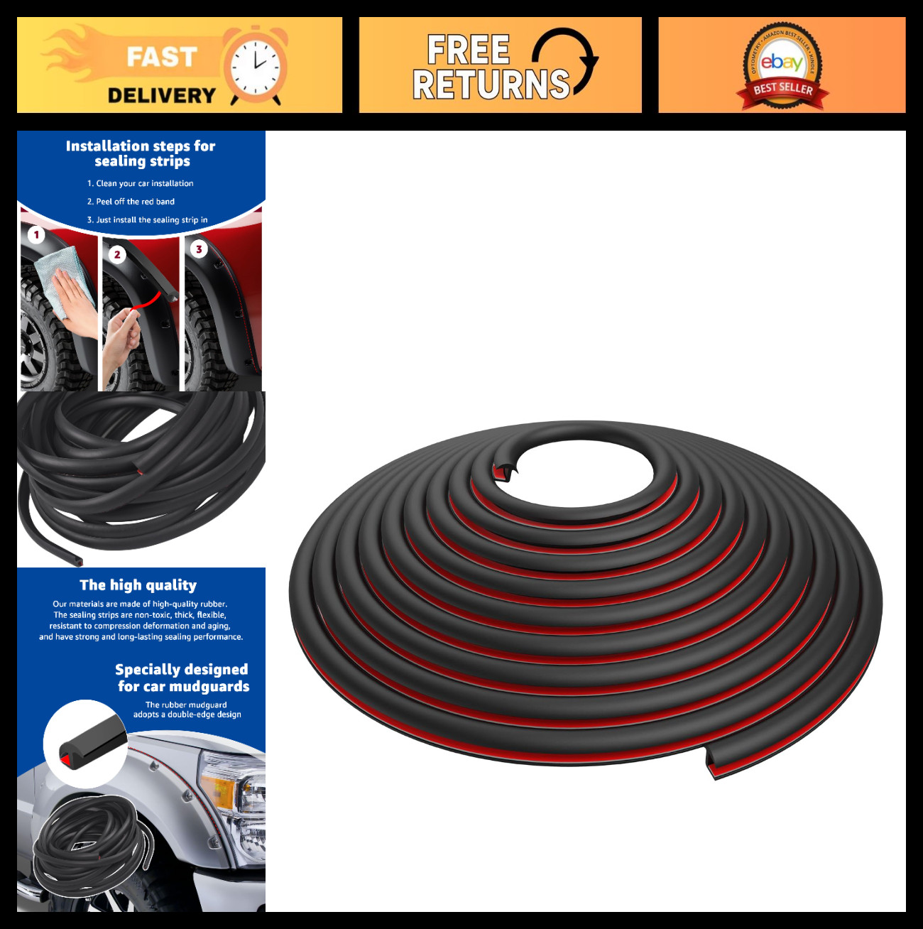 33Ft Universal T-Style Fender Flare Edge Trim - EPDM Rubber Seal for Cars, Truck