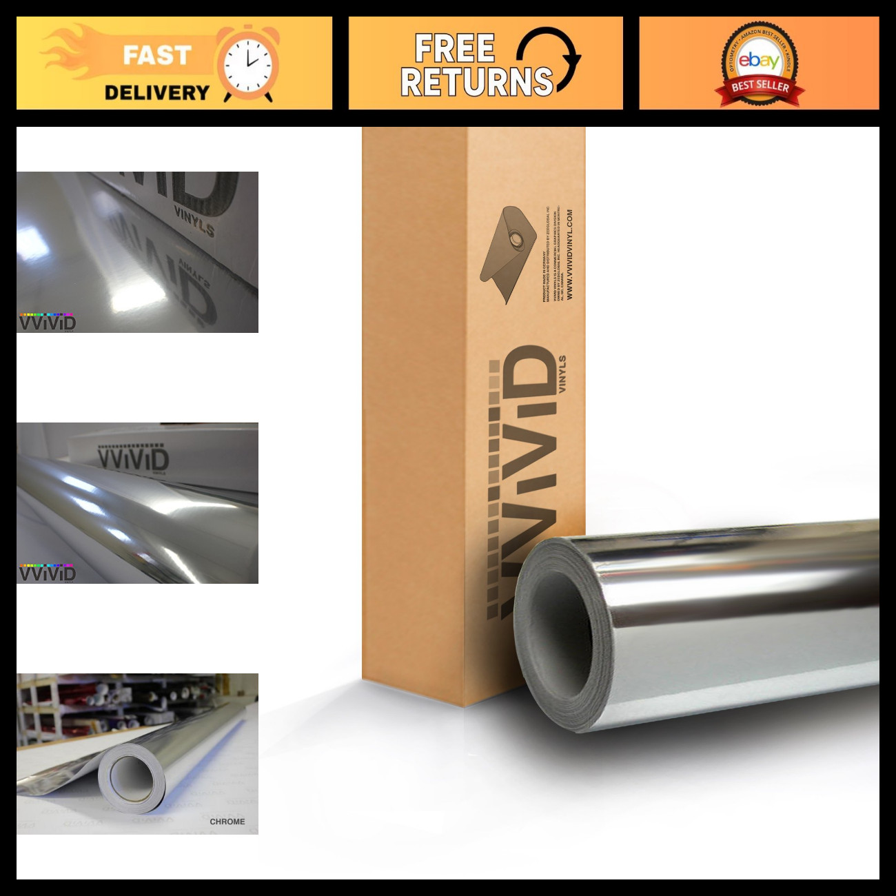 Silver Mirror Chrome Vinyl Wrap 10ft x 5ft Self-Adhesive Film, Air Release, Bubb