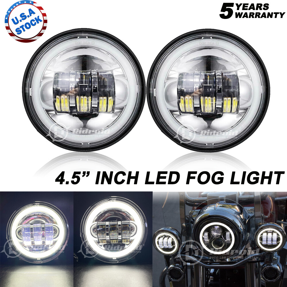 2x 4.5 Inch Chrome Halo DRL LED Spot Fog Passing Light Lamp For Harley Davidson