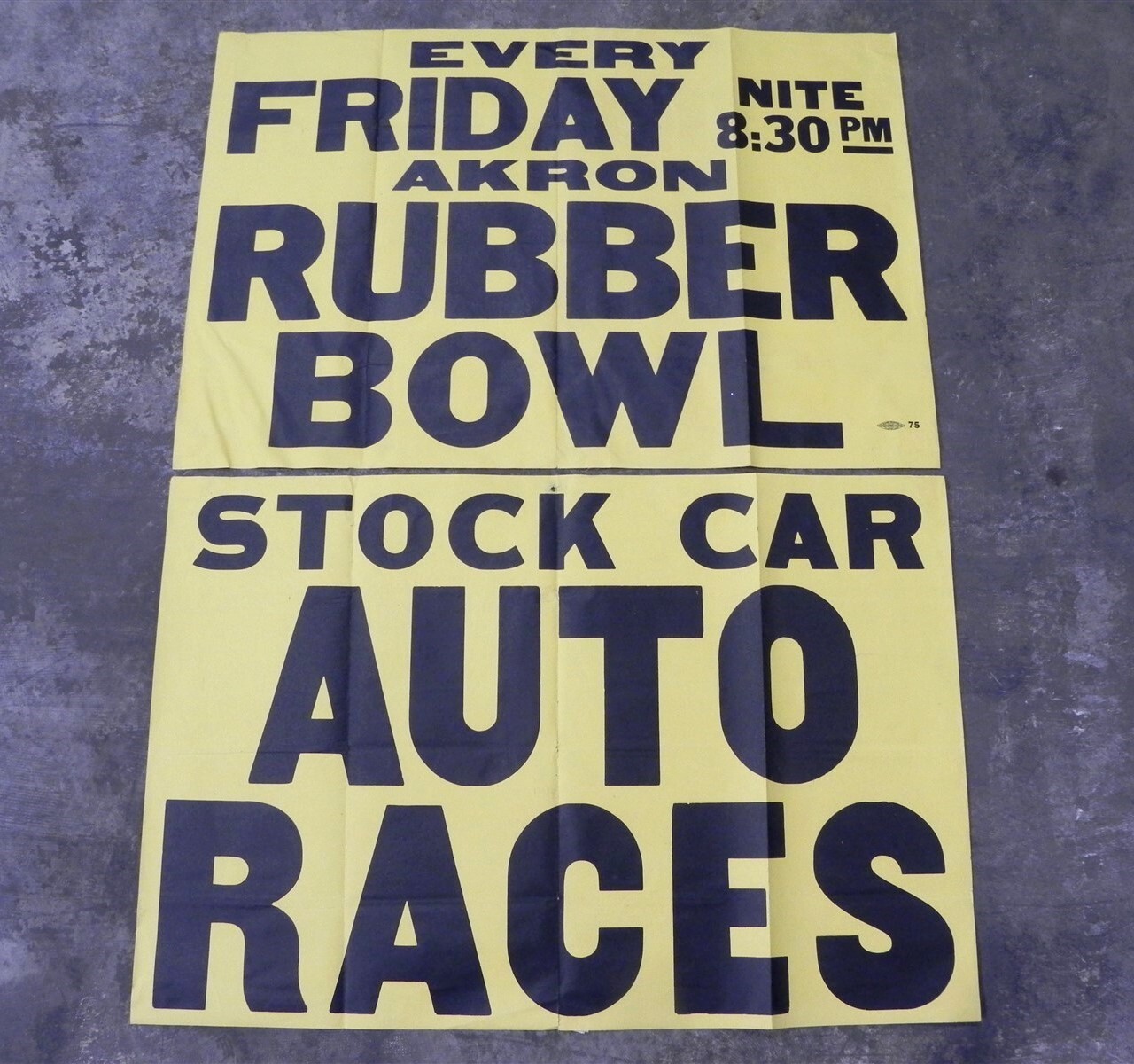 VINTAGE AKRON RUBBER BOWL STOCK CAR RACES PAIR OF SIGNS/BANNERS 41 VINTAGE AKRON RUBBER BOWL STOCK CAR RACES PAIR OF SIGNS/BANNERS 41