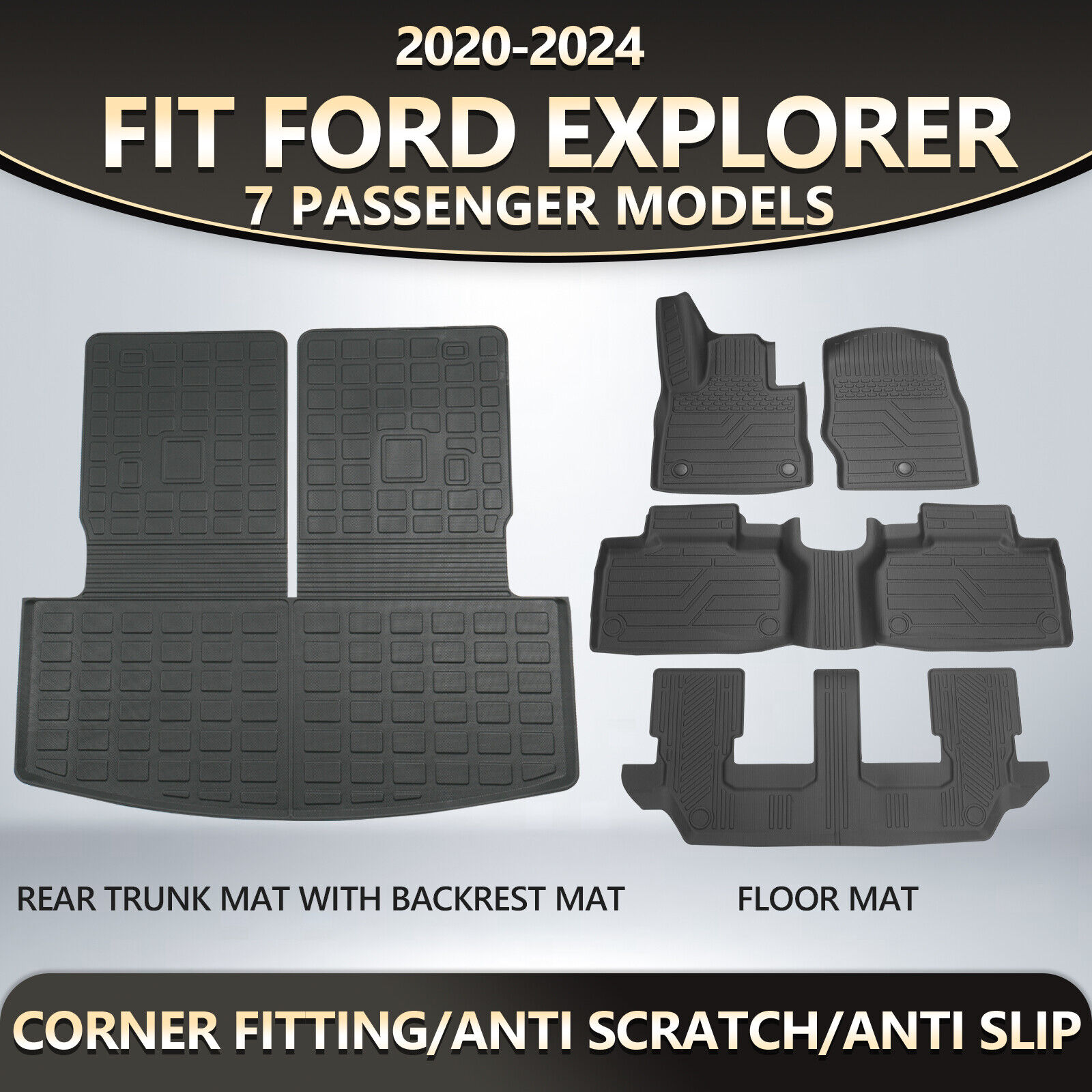 Floor Mats Cargo Mats with Backrest Mat Cargo Liners For 2020-2024 Ford Explorer