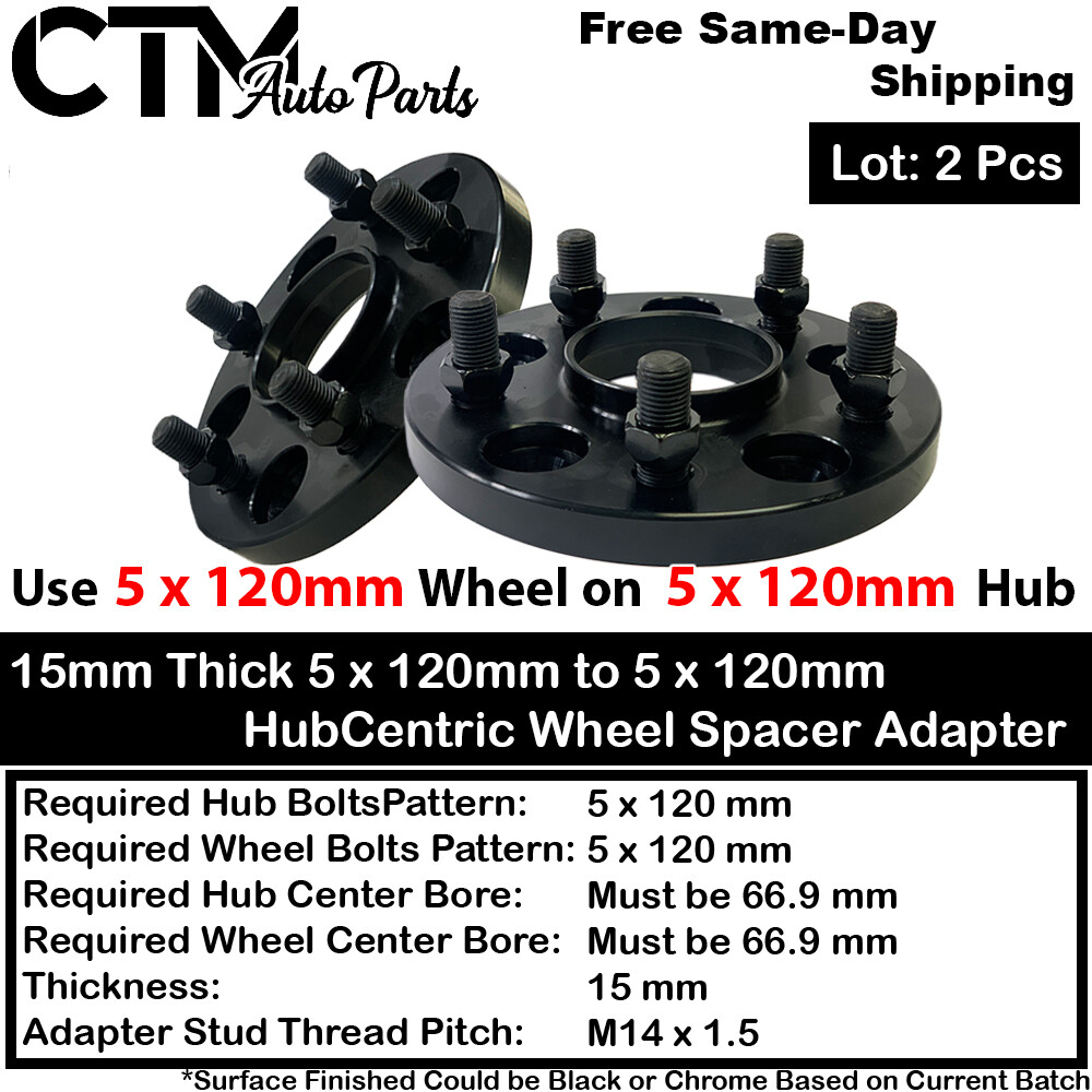 2x 15mm Thick 5x120 66.9mm Bore HubCentric Wheel Spacer Fit Buick Cadillac Chevy