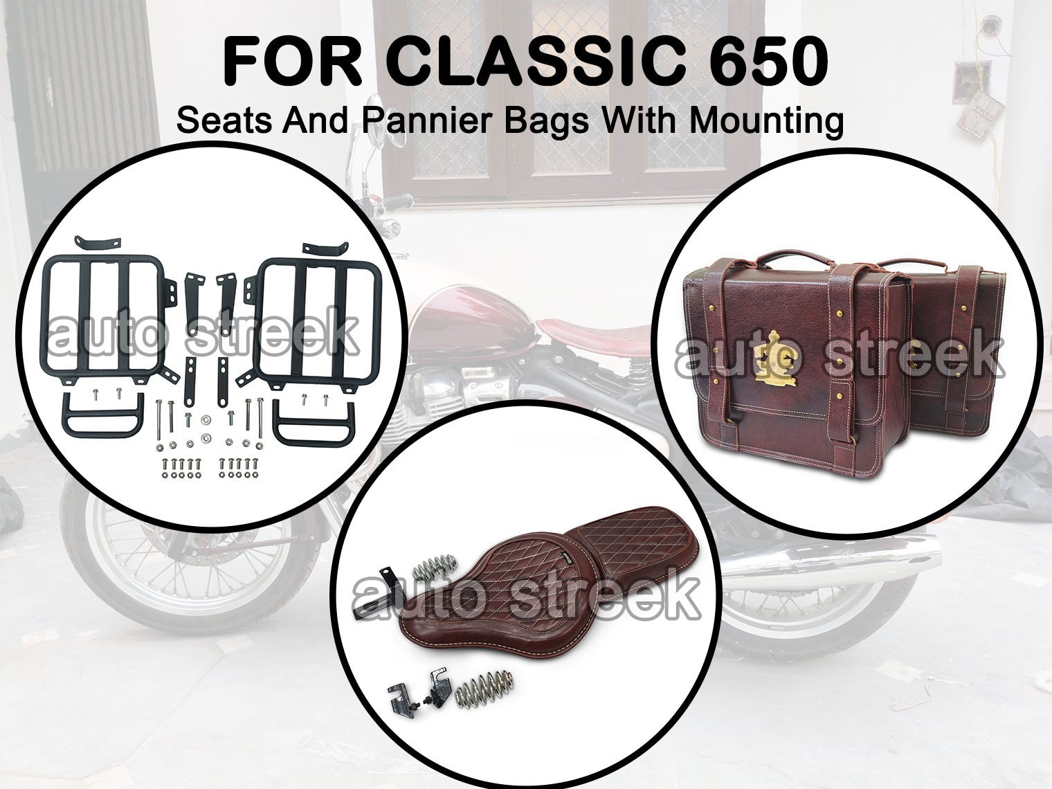 FOR ROYAL ENFIELD CLASSIC 650 SEATS AND PANNIER BAGS WITH MOUNTING