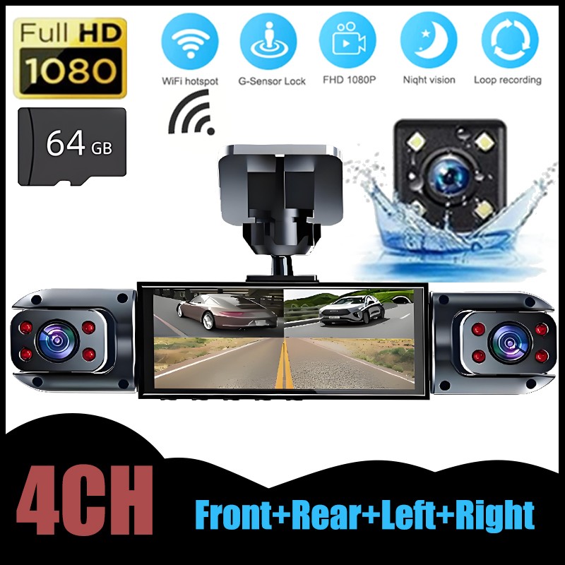 4 Channel Dash Cam Recorder wifi Car Camera DVR Vehicle Video G-Sensor with 64GB