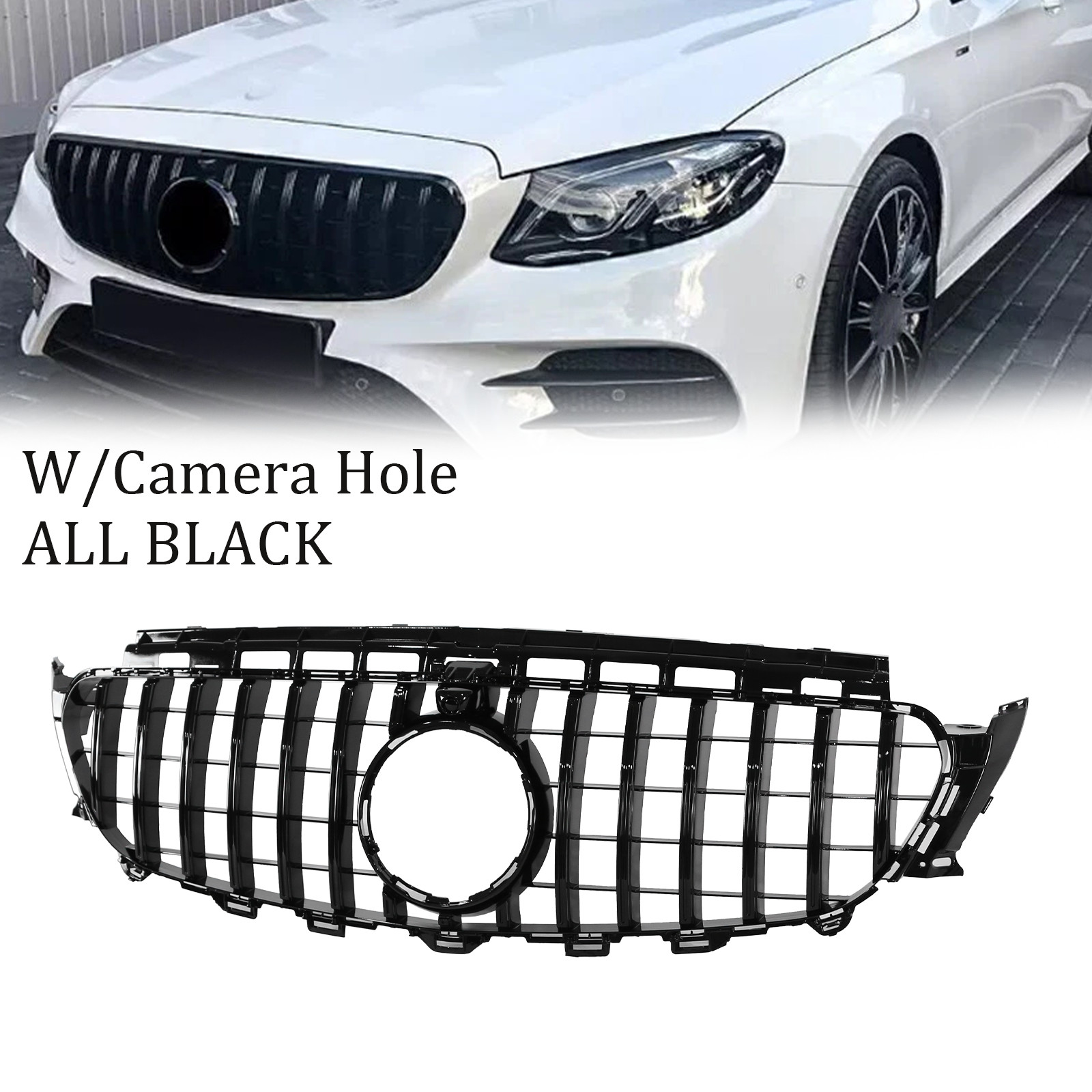 For 2016-2020 Mercedes W213 GT R E-CLASS Black Front Bumper Grille W/Camera Hole