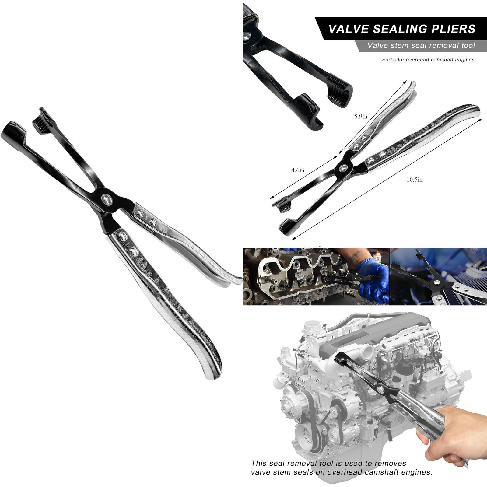 Car Valve Seal Pliers, 27cm/10.5in Valve Stem Seals Removal Tool with Ergonomic
