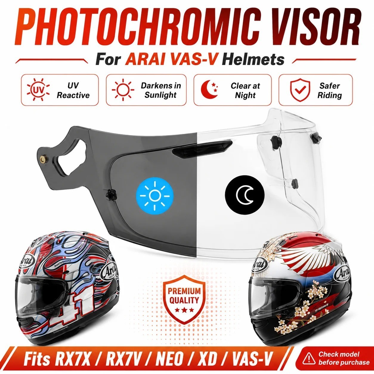 Photochromic Helmet Visor Fits ARAI VAS-V RX7X Corsair-X Regent-X Quantum-X Lens Photochromic Helmet Visor Fits ARAI VAS-V RX7X Corsair-X Regent-X Quantum-X Lens