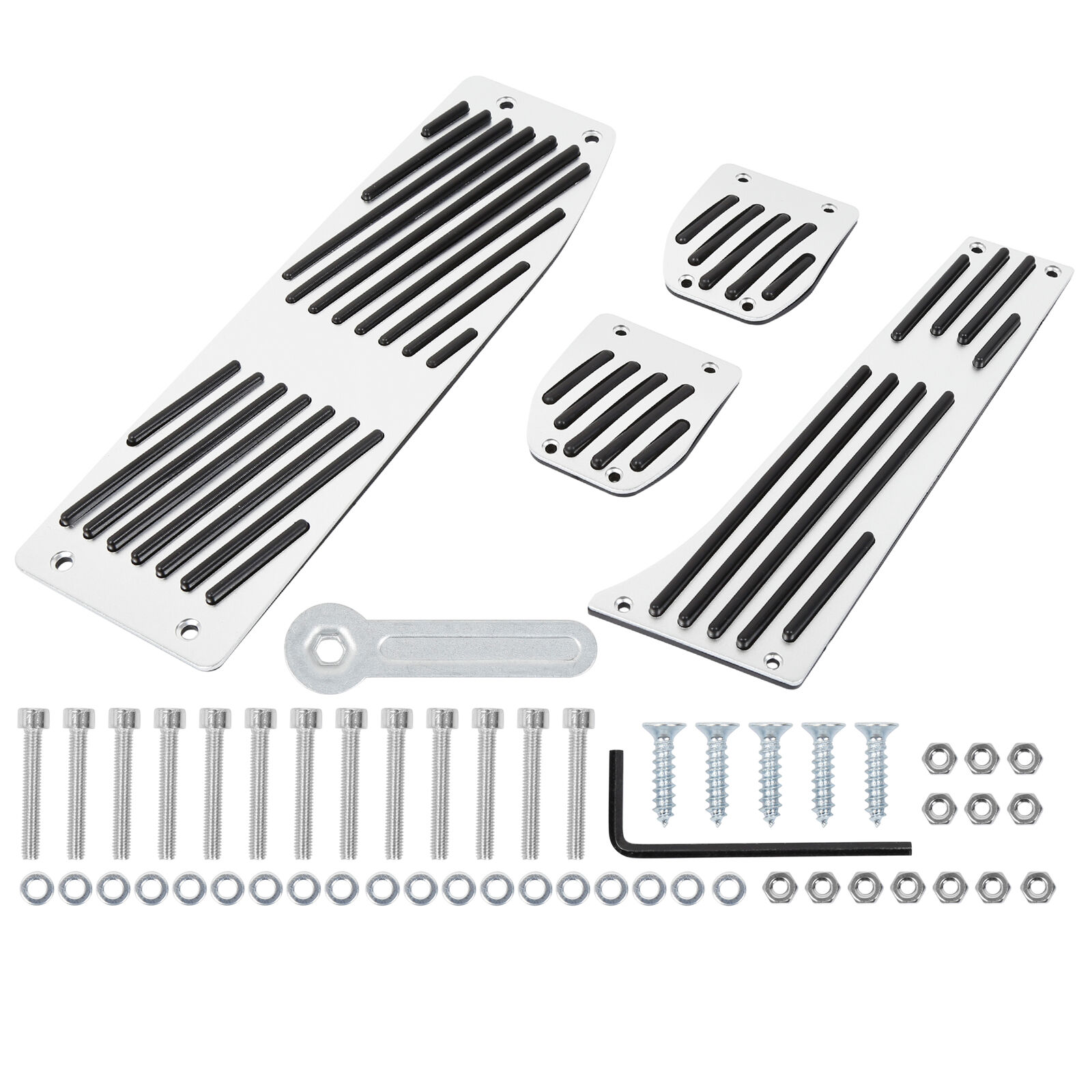 Car Footrest Brake Pedal Pad Cover Kit for BMW M3 E93 E46 2000-2013 Silver Tone 