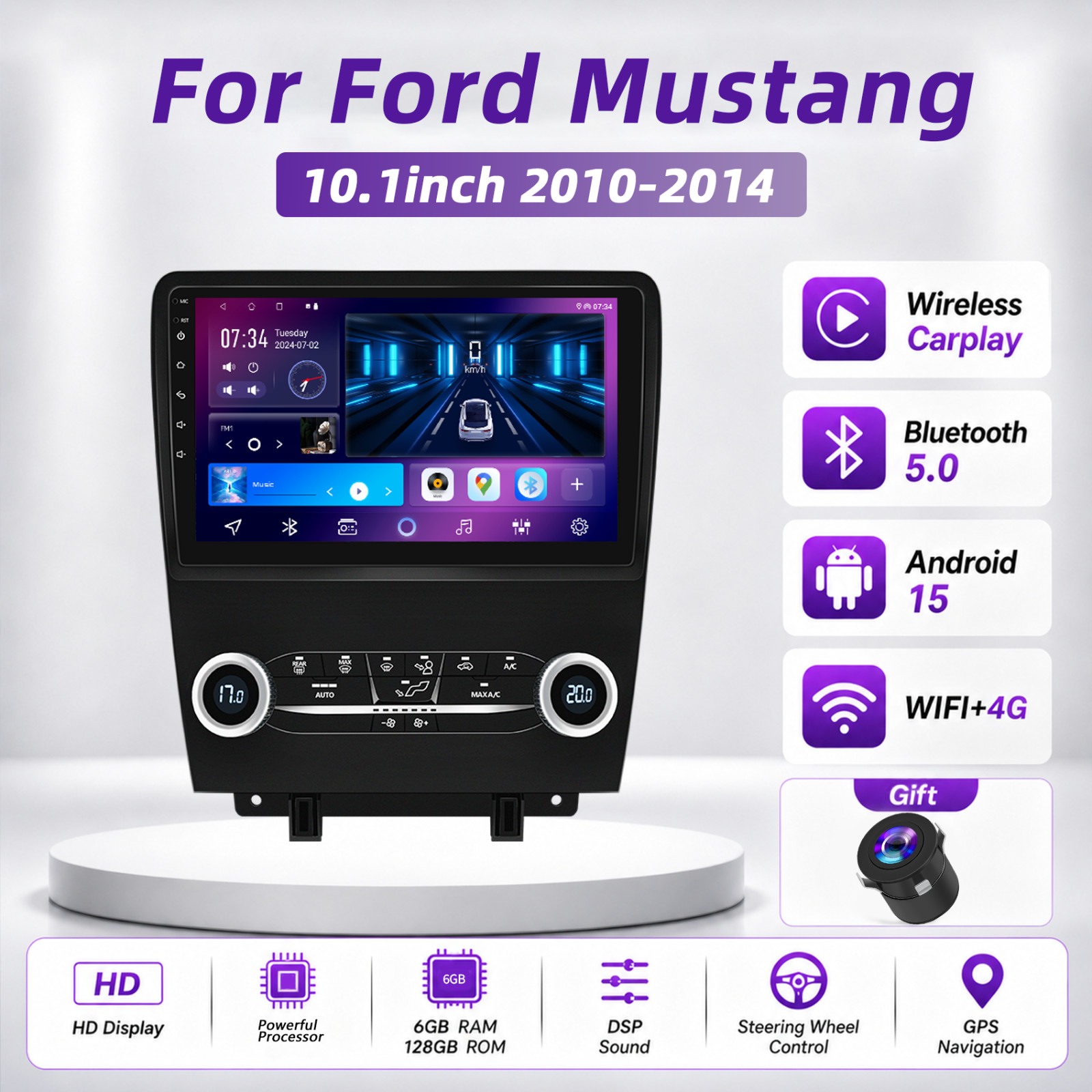 2+32GB Android 15 Car Stereo Radio For Ford Mustang 2010-2014 Carplay GPS +Cam