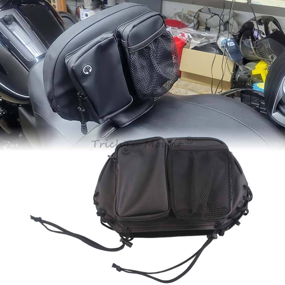 Black Driver Rider Backrest Organizer Bag Pocket For Harley Touring Street Glide