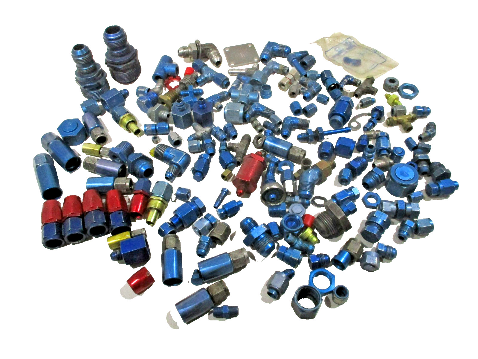 Large Lot Aviation Avionics Anodized Aluminum AN Fittings, Hose Ends, Adapters Large Lot Aviation Avionics Anodized Aluminum AN Fittings, Hose Ends, Adapters