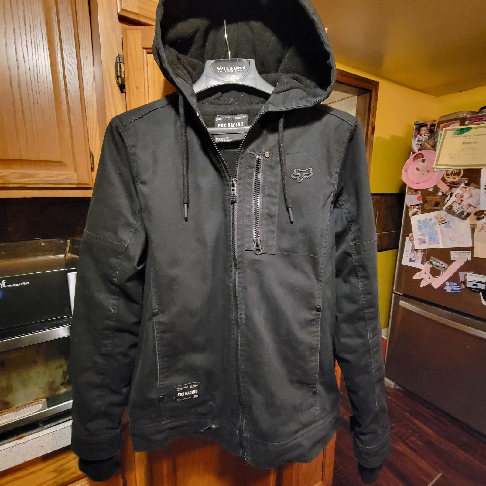 Fox Racing Black Denim Jacket With Hood Mens Small Fox Racing Black Denim Jacket With Hood Mens Small