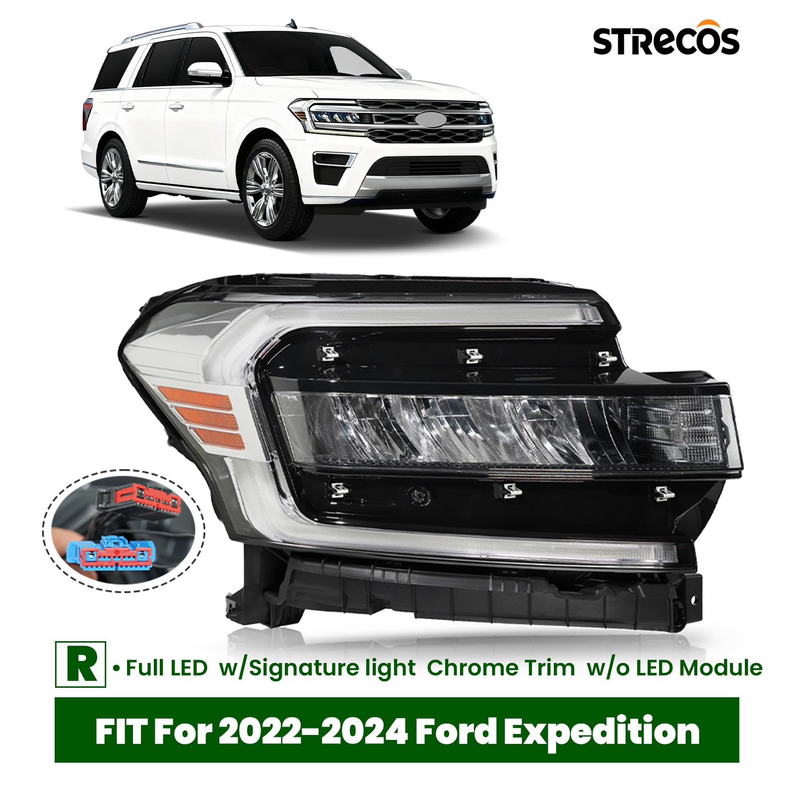 For 2022-2024 Ford Expedition Full LED Headlight W/ LED DRL Chrome Trim Right