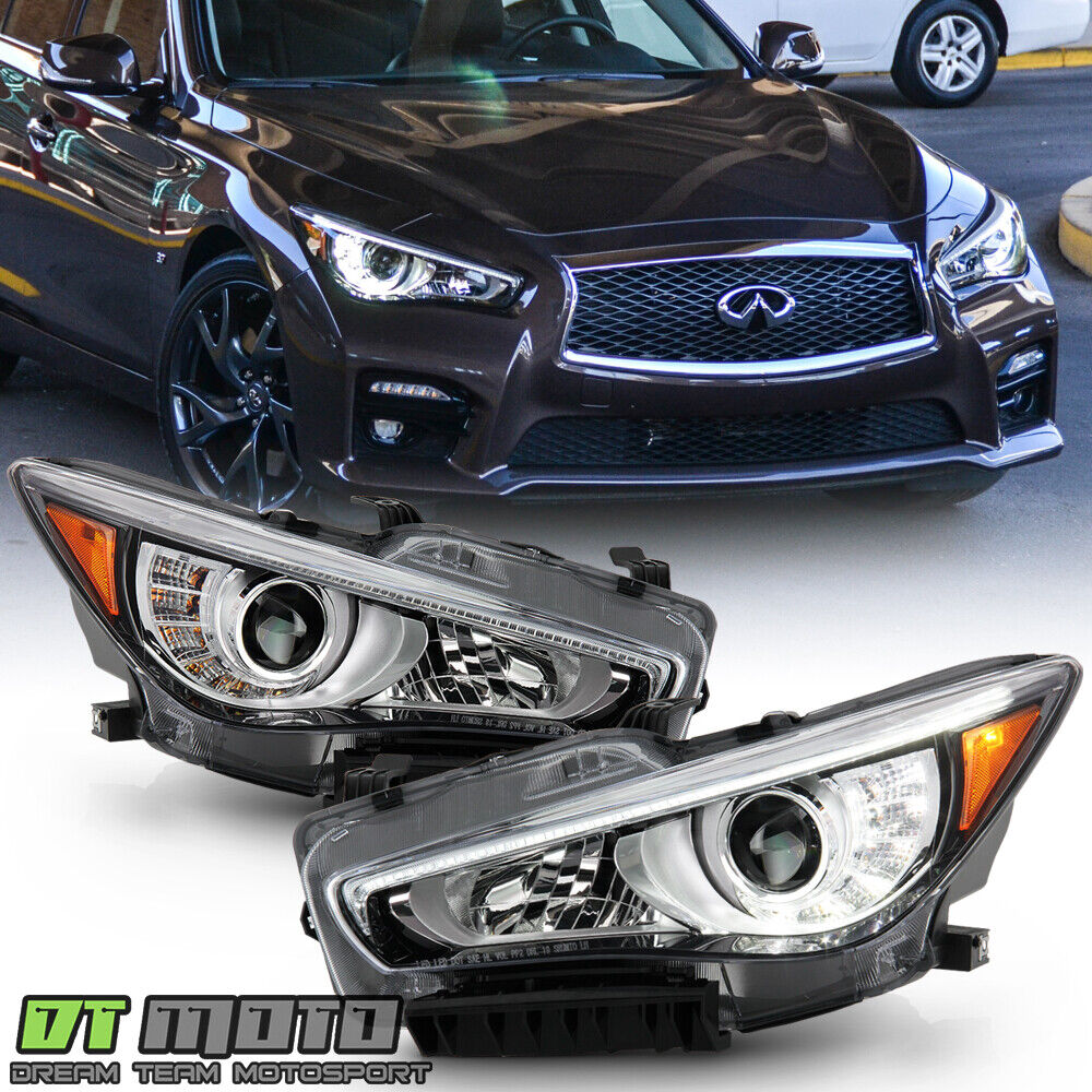 For 2014-2022 Infiniti Q50 w/o AFS LED DRL Projector Headlights Pair Left+Right