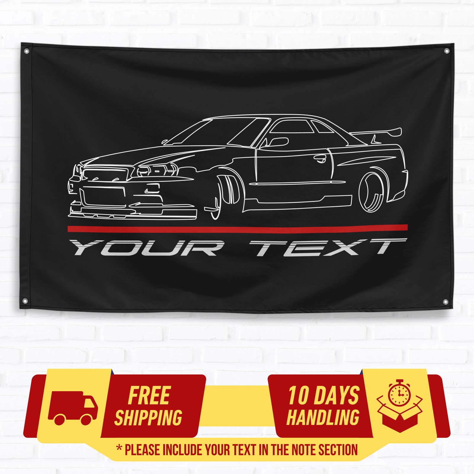Custom Flag For Nissan R34 GT-R Car Owners 3x5 ft Personalized Banner Gift