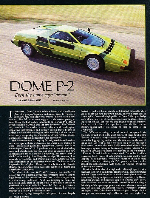 1979 1980 Dome P-2 Concept Original Car Review Print Article J532