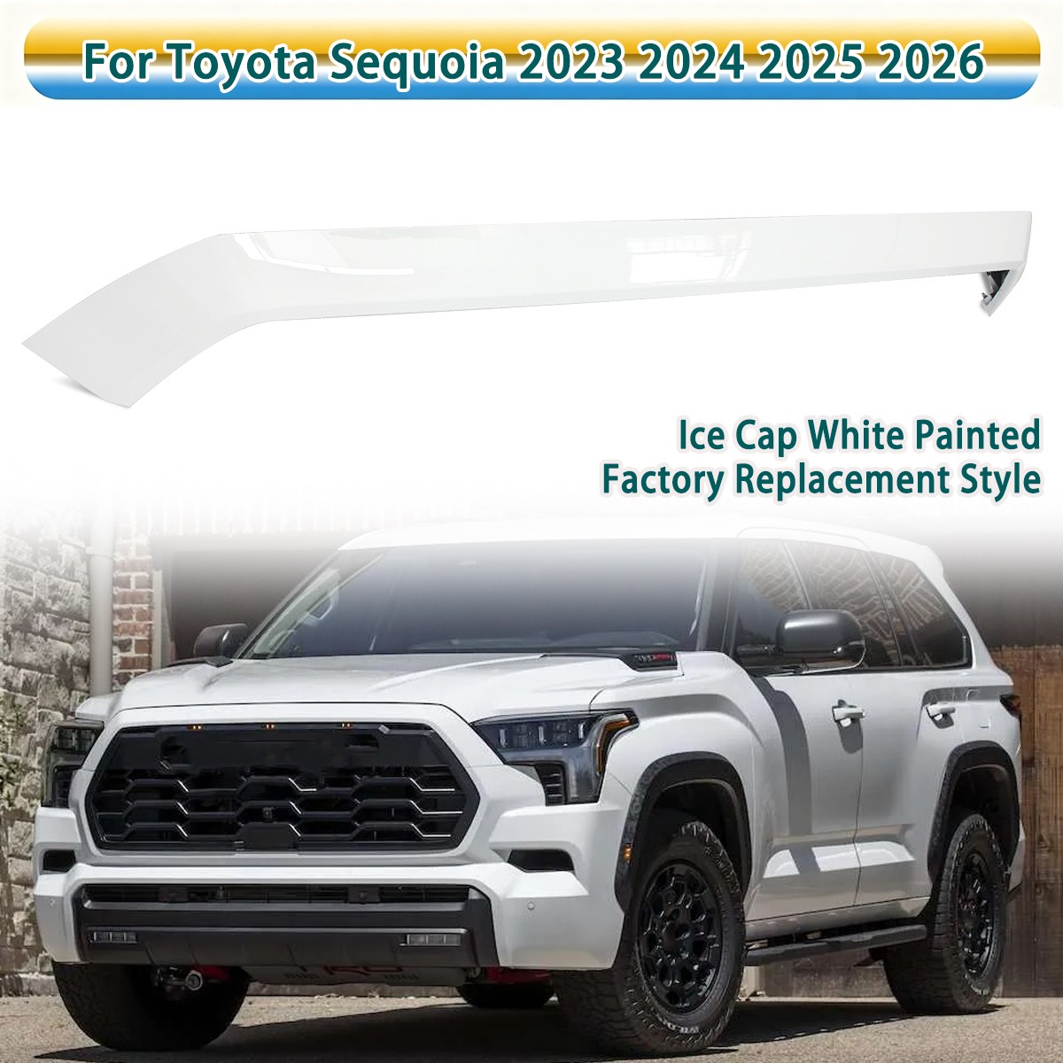 For 2023-26 Toyota Sequoia Front Bumper Upper Grille Molding Trim Ice Cap White