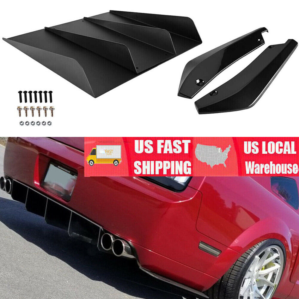 US For Mustang Rear Bumper Diffuser 4-Fin Spoiler Lip Splitter + Rear Spats