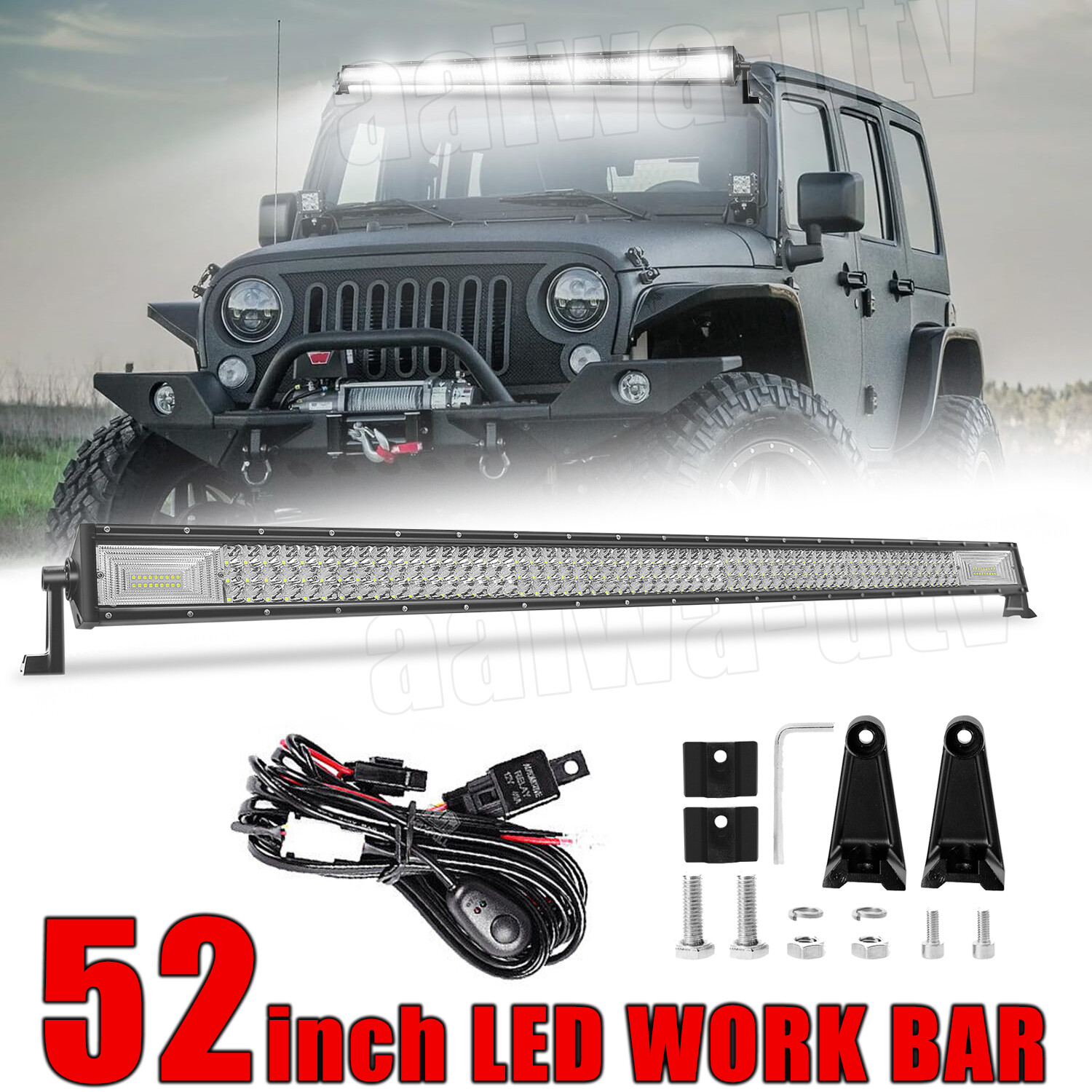 52inch 3500W Tri Row LED Work Light Bar Off Road Spot Flood Combo Driving SUV 50
