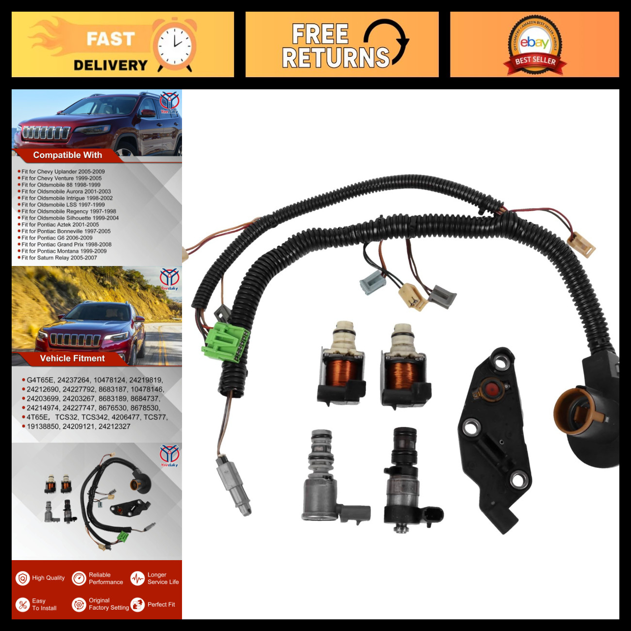 6PCS Transmission Solenoid Kit for Buick & Chevy 4T65E - Century, Lacrosse, Impa