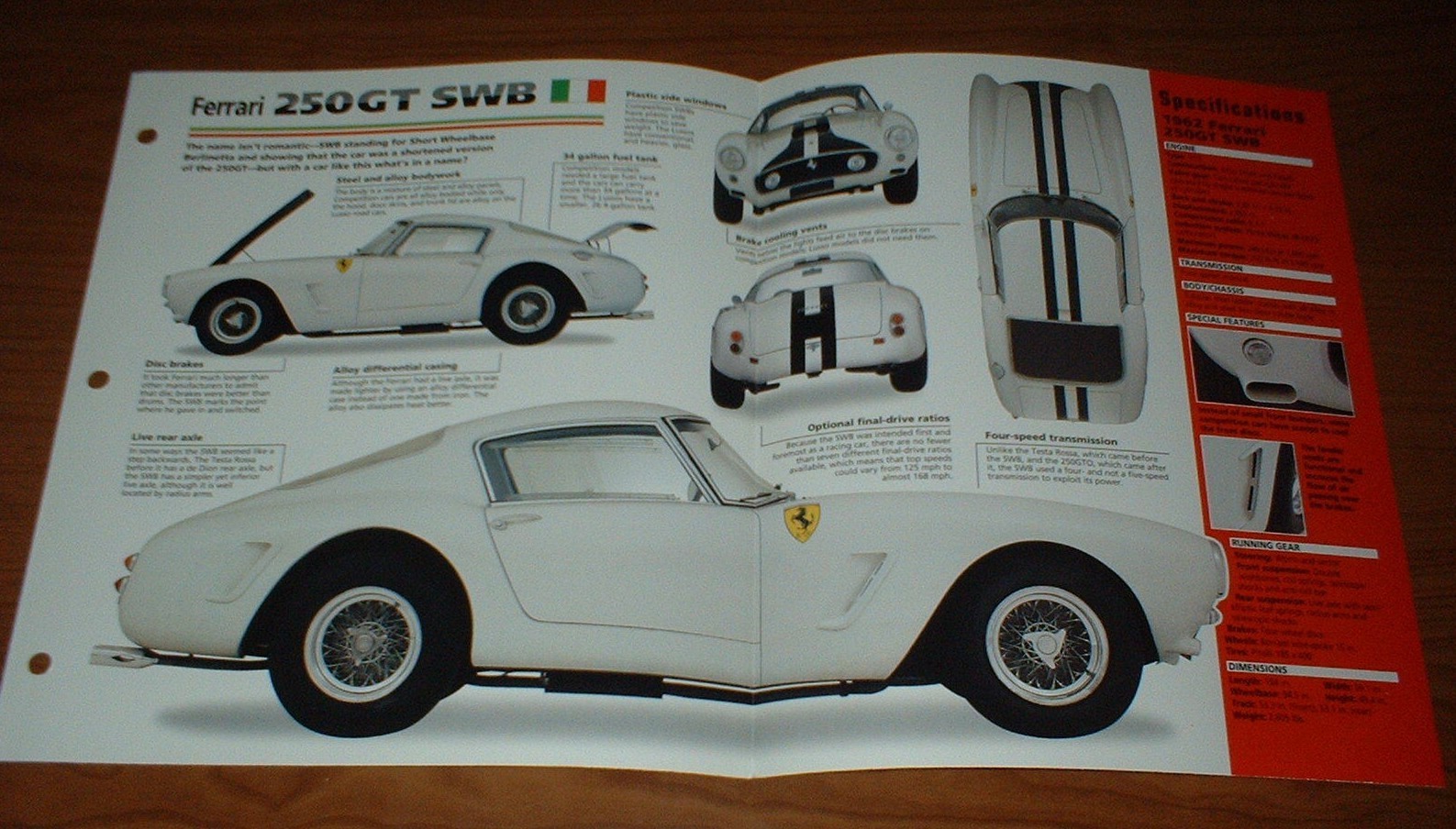 1962 Ferrari 250 GT SWB Spec Sheet Brochure Photo Pamphlet 62-59 250GT