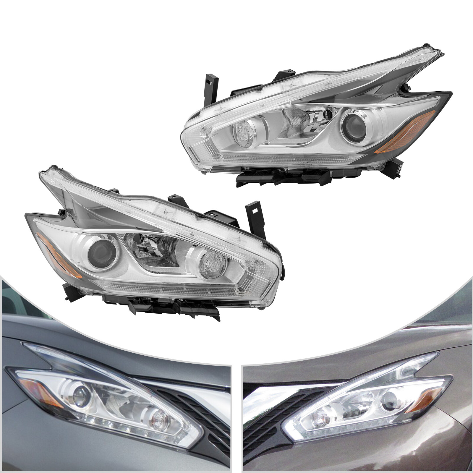 For 2015-2016 Nissan Murano Headlight Halogen Headlamps with LED DRL LH/RH