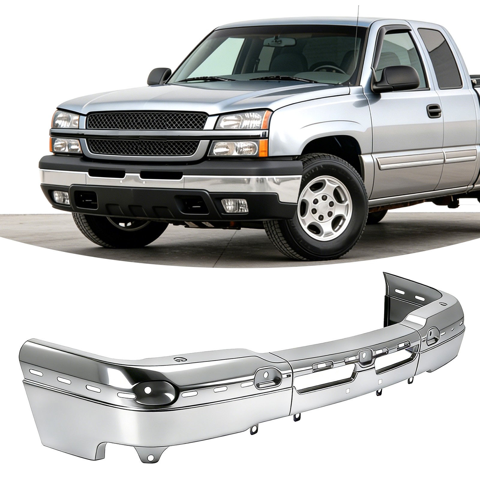3pcs Front Bumper Face Bar Chrome Steel For 2003-2006 Chevrolet Silverado 1500 3pcs Front Bumper Face Bar Chrome Steel For 2003-2006 Chevrolet Silverado 1500
