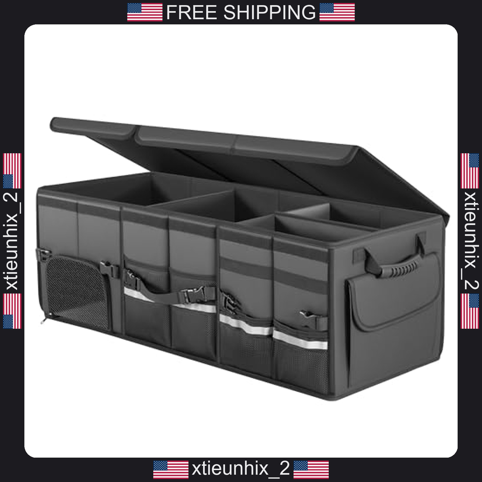Car Trunk Organizer Leather Storage Box 35.5 inch Multi-Compartment Foldable