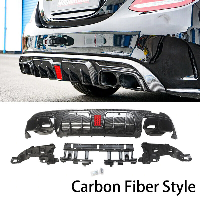 Fits 2015-2021 BENZ W205 C63 C63S C43 AMG Sedan Rear Diffuser Lip Carbon Style