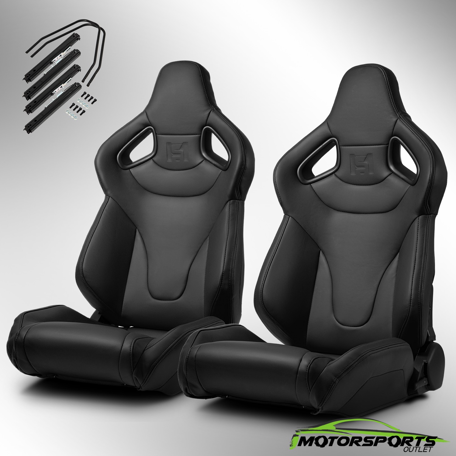 Universal PVC C-Series Reclinable Black Sport Racing Seats Pair With Slider