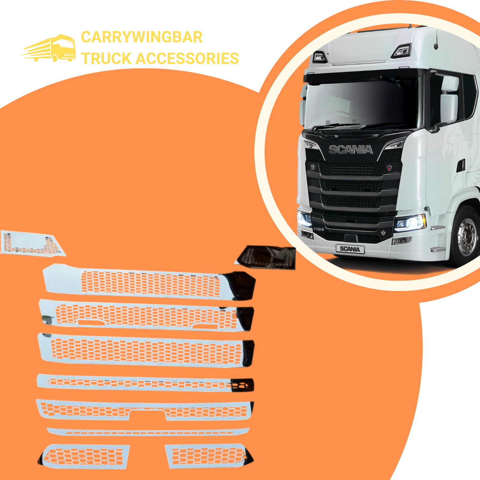 Front Grill for Scania NG/S Series S500 2017-2024 Chrome S.Steel with Fog Lights