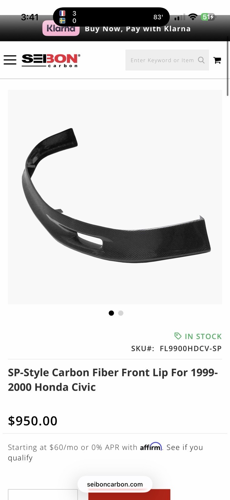 SEIBON Carbon Fiber Front Lip Spoiler SP for 99-00 Civic EK/EJ/EM SEIBON Carbon Fiber Front Lip Spoiler SP for 99-00 Civic EK/EJ/EM