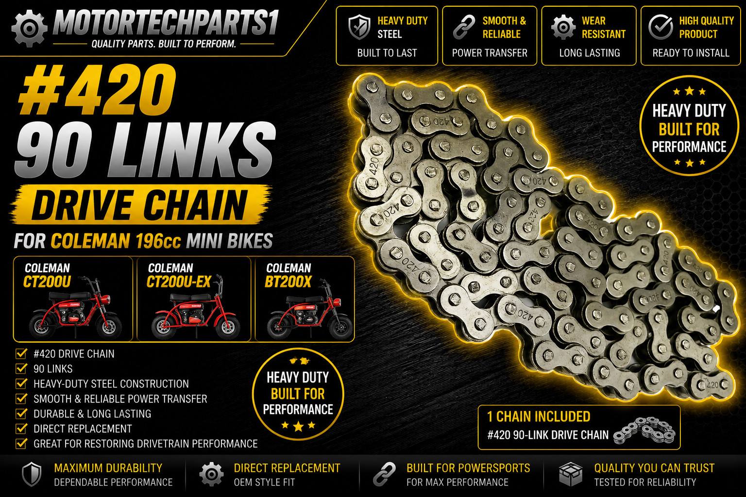 420X90 DRIVE CHAIN ATV MX MOTORCYCLE DIRT BIKE KART 420 PITCH 90 LINKS