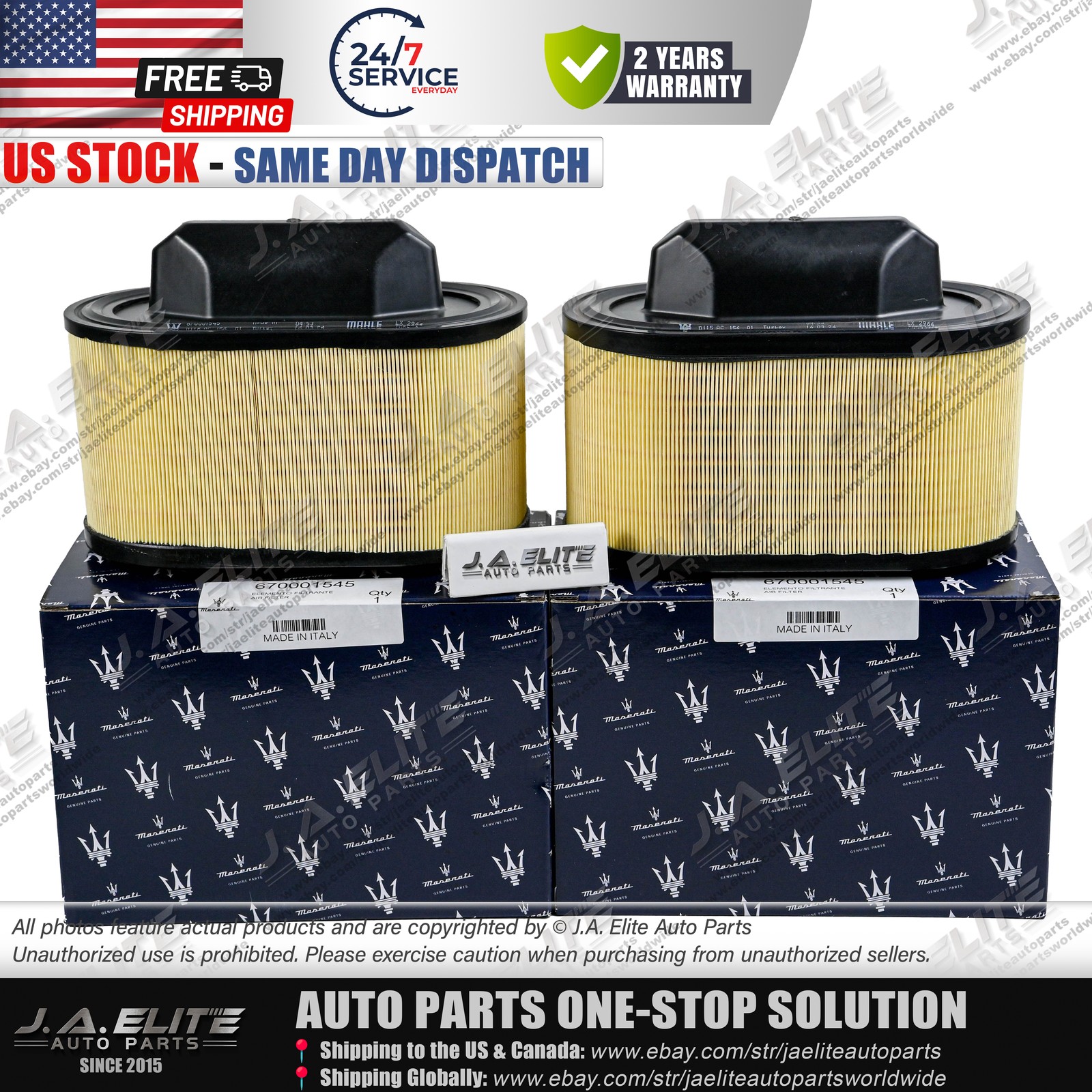 2pcs Genuine Maserati Engine Air Filter Ghibli Quattroporte Levante 670001545