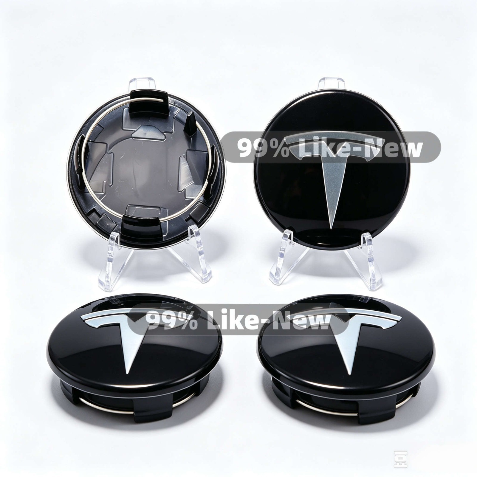 4PCS BLACK & SILVER 56mm/2.2in Center Caps FOR TESLA Model 3, X, S 6005879-00-A