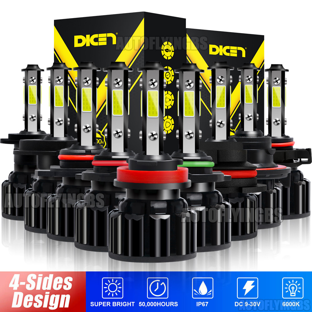2/20x 4-Side LED 9007 H4 9005 9006 H11 Headlight Kit 6500K White Hi/Lo Beam Bulb