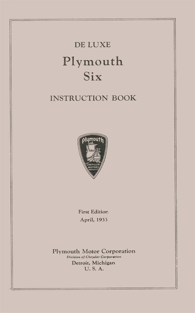 1933 Plymouth Deluxe PD Owner's Manual