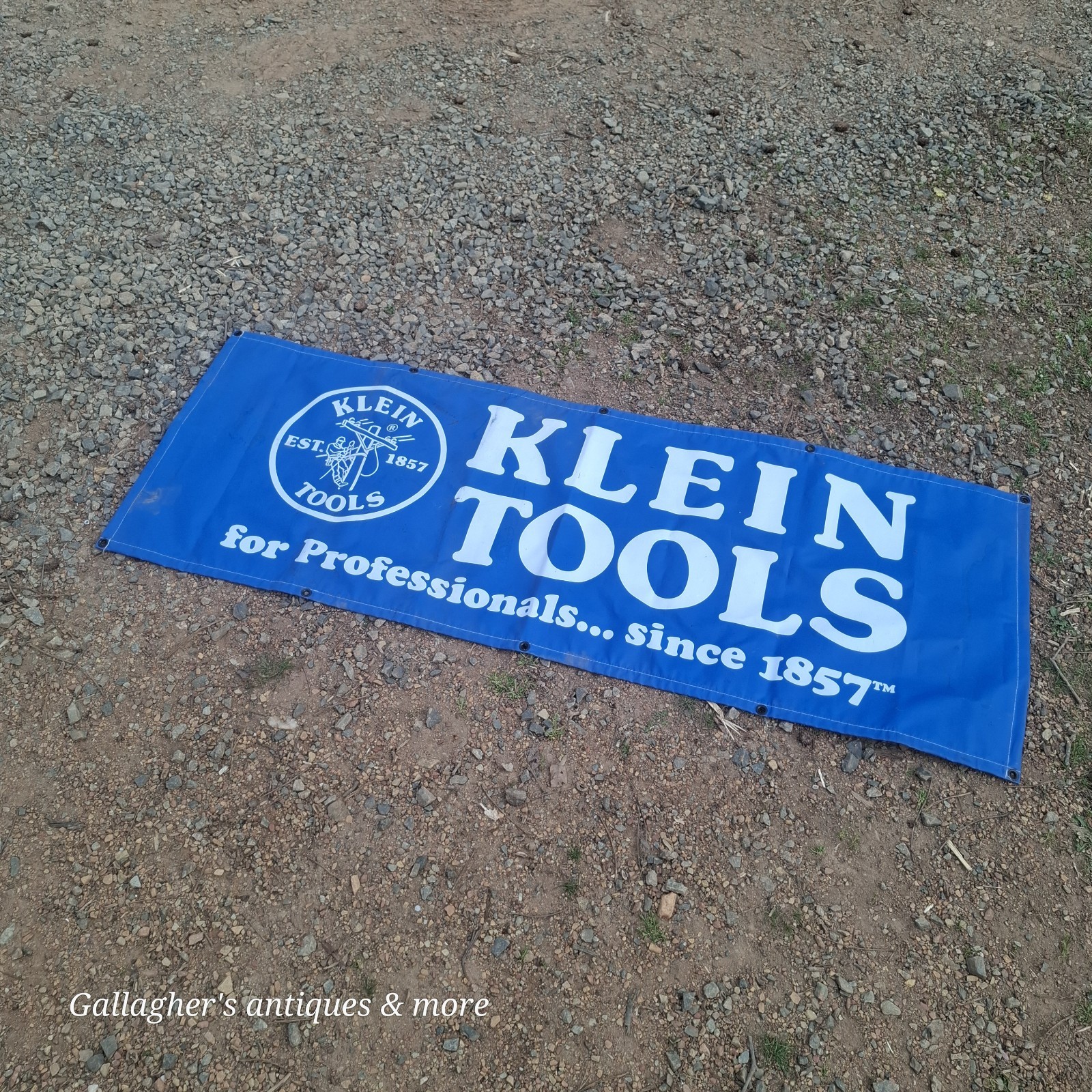 Vintage large KLEIN TOOLS BANNER FLAG 27X70 INCHES Blue Vintage large KLEIN TOOLS BANNER FLAG 27X70 INCHES Blue