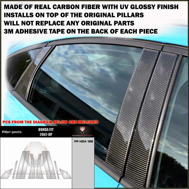 FITS HONDA FIT 2009-13 REAL BLACK CARBON FIBER WINDOW PILLAR POSTS - 10 PCS