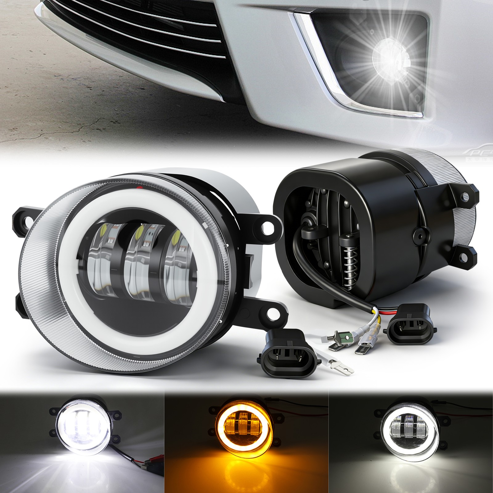 Pair LED Driving Fog Light Lamp Front Bumper Light Driver + Right Passenger Side