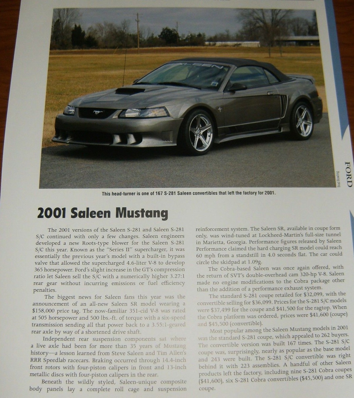 2001 Saleen Mustang S-281 Specs Info Photo 01 Cobra S/C S281 Ford