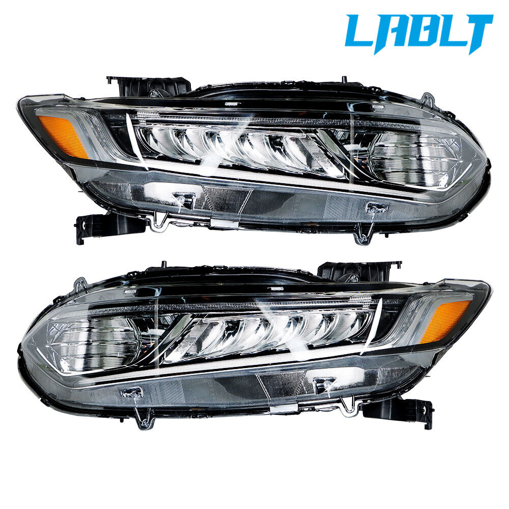 LABLT Pair Headlight Halogen w/LED DRL Headlamp Black For 2018-2020 Honda Accord