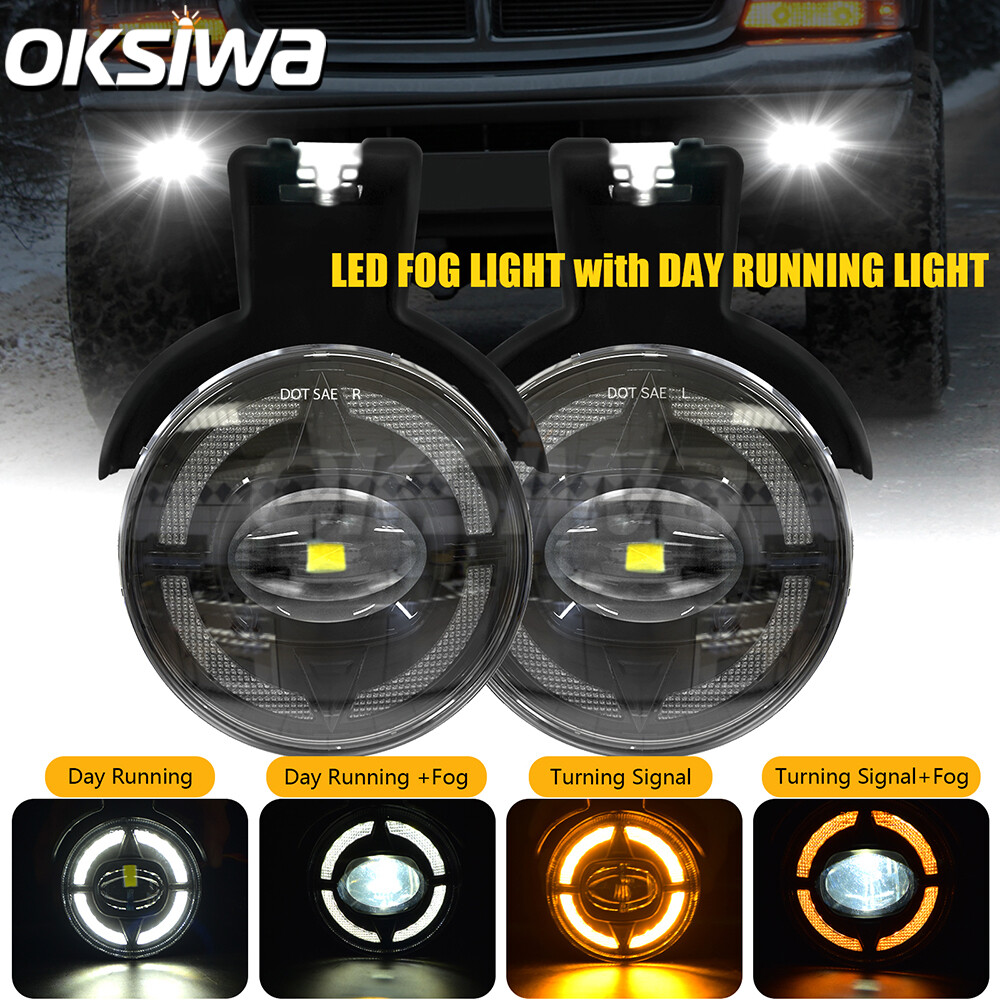 LED Fog Lights +DRL For 1997-2000 Dodge Dakota/98-00 Durango Pickup Bumper Lamps
