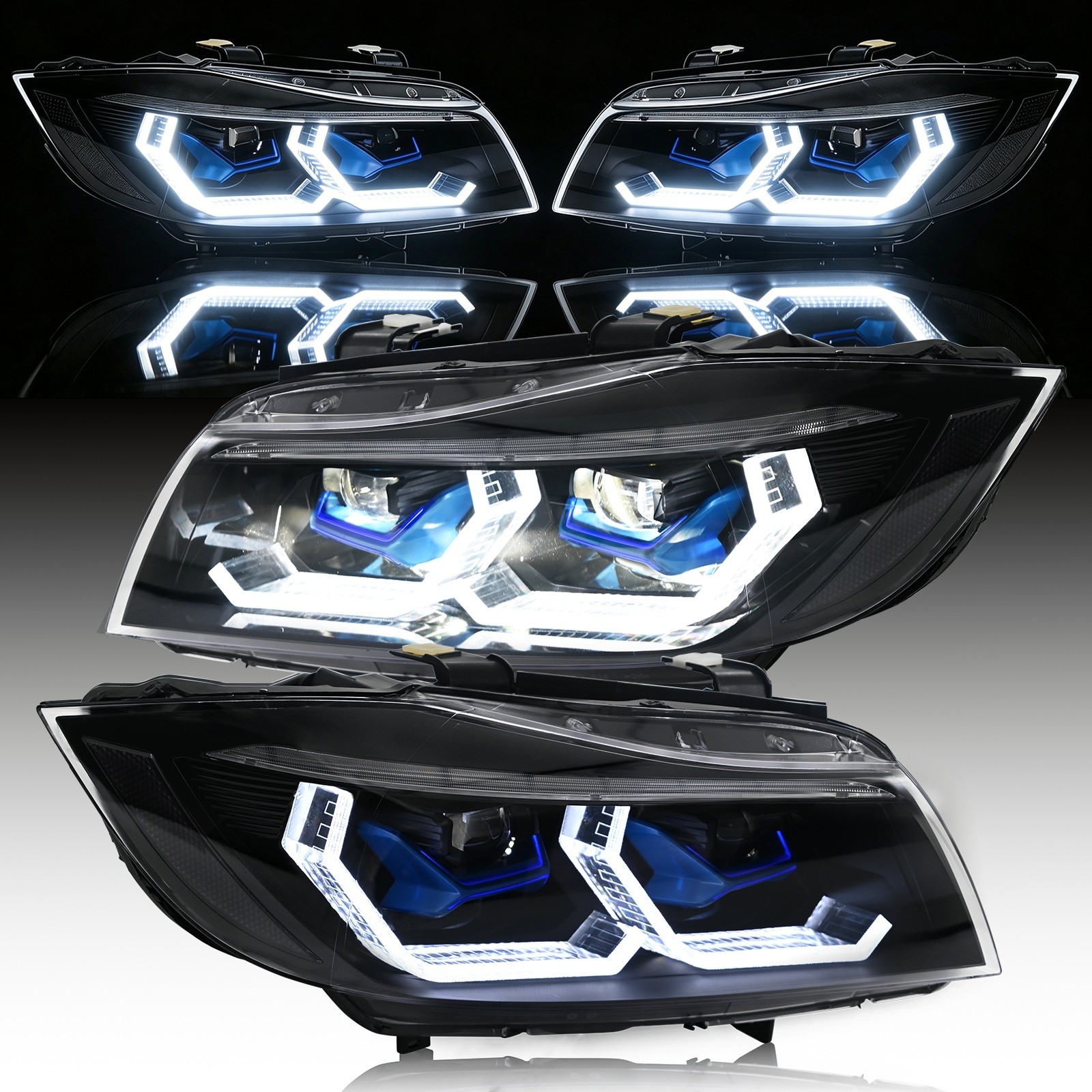 Pair For 2009-12 BMW 3 Series E90 E91 LED Sequential Headlights Assembly Halogen Pair For 2009-12 BMW 3 Series E90 E91 LED Sequential Headlights Assembly Halogen