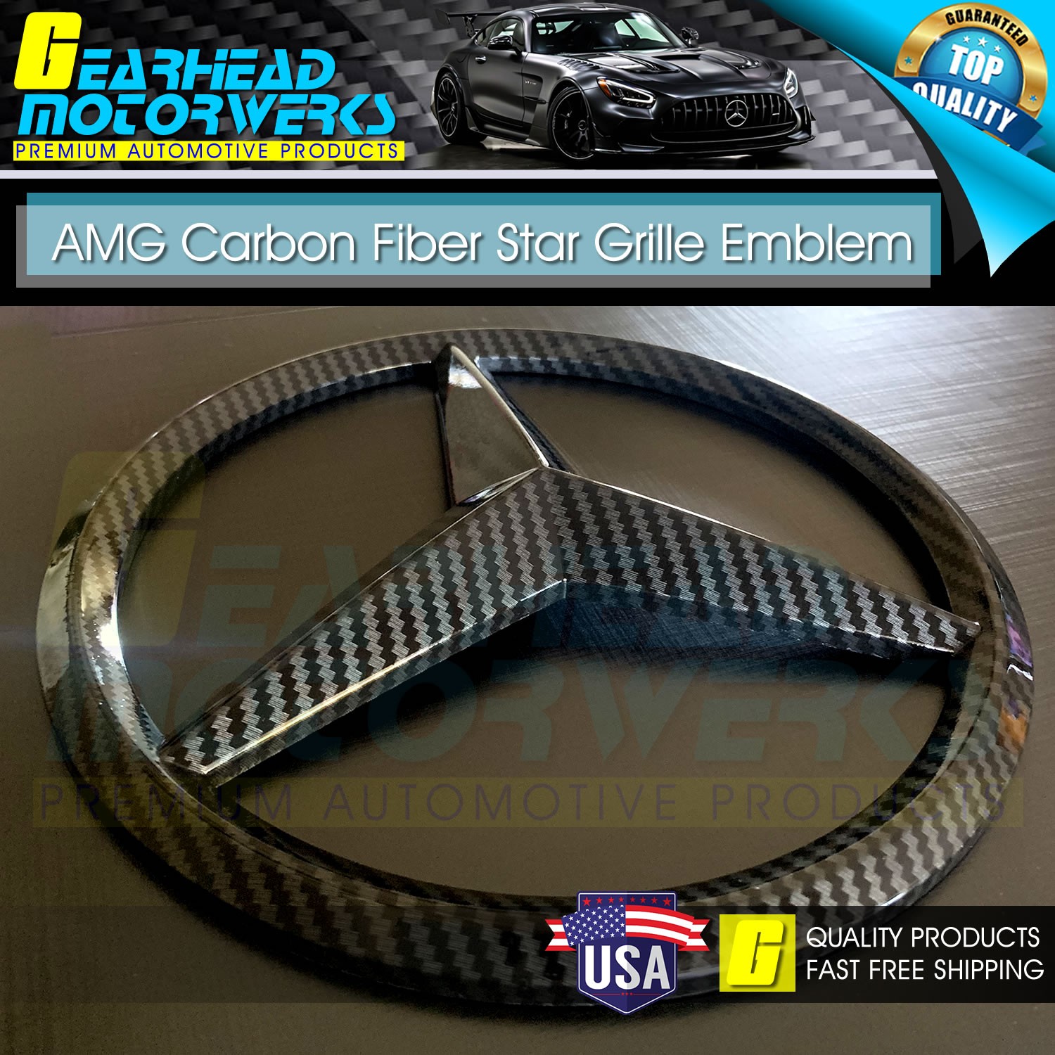 AMG Front Star Emblem Cover Sport Carbon Fiber Look Grill Badge Mercedes C E GL